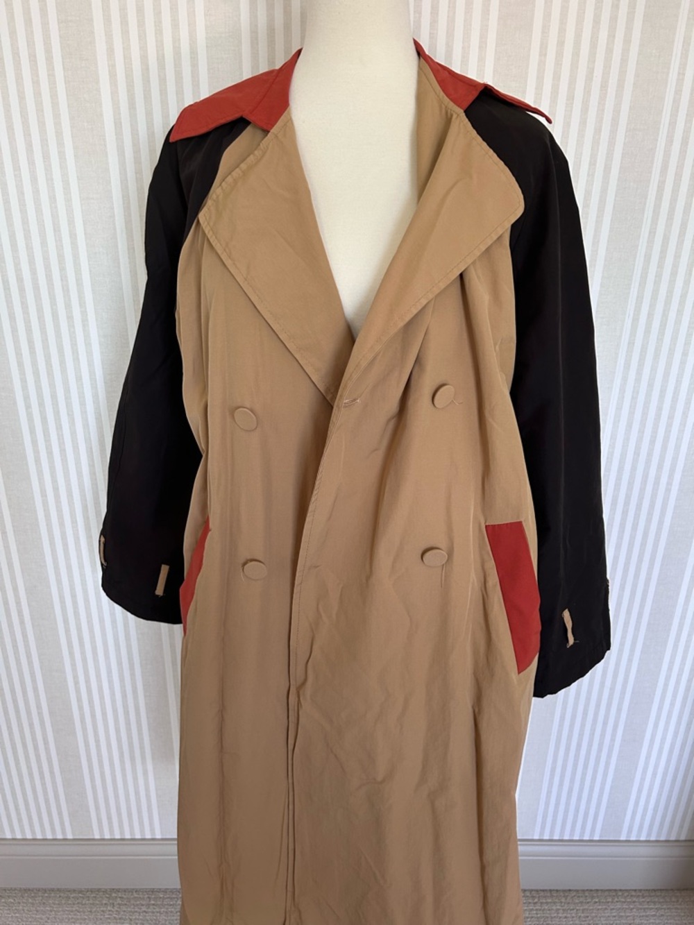 Touchè Colorblock Trench Coat in Camel, Black & Rust Women’s Size 42/US 10 - Picture 12 of 15